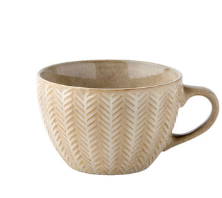 Beige coffee cup with a textured pattern and earthy semi-matte kiln glaze – durable, stylish, and perfect for everyday coffee or tea moments.