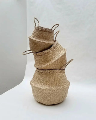 Arkaim Home – Collection of natural woven baskets in jute and seagrass styled in a bright, airy home interior