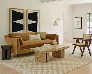 Arkaim Home – Modern sustainable homeware in a naturally styled living room with linen, wood and ceramic accents