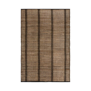 Hand-braided jute and cotton rug with a textured, two-tone weave in beige and black for modern, minimalist and rustic interiors.