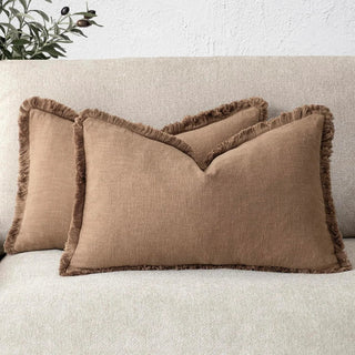 Brown fringed cotton cushion cover—natural, breathable, and perfect for layering in Boho, Scandi, minimalist or modern interiors.