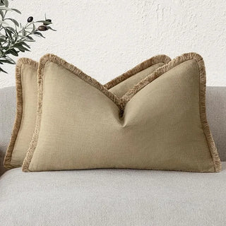 Clay fringed cotton cushion cover—natural, breathable, and perfect for layering in Boho, Scandi, minimalist or modern interiors.