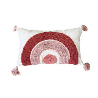 Tufted 30x50 cotton cushion cover with pastel rainbow design and hand-tied tassels - perfect for children’s nursery or playroom.