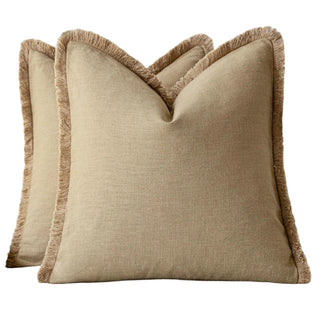 Clay fringed cotton cushion cover—natural, breathable, and perfect for layering in Boho, Scandi, minimalist or modern interiors.