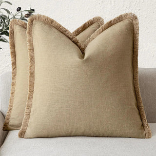 Clay fringed cotton cushion cover—natural, breathable, and perfect for layering in Boho, Scandi, minimalist or modern interiors.