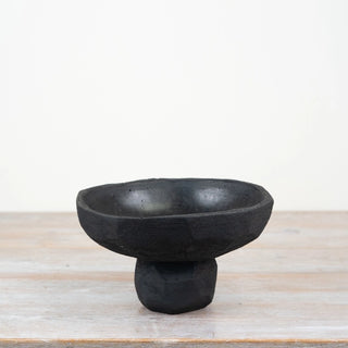 Minimalist black cement bowl for shelf and coffee table styling.