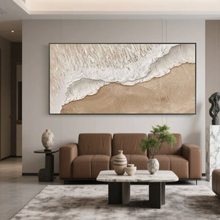Neutral coastal canvas wall art in minimalist interior Arkaim Home