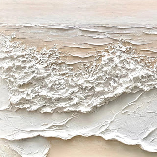 Hand-painted coastal wave wall art in beige and white Arkaim Home