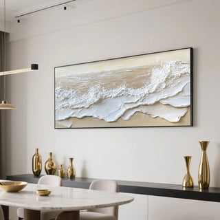 Beige and white coastal canvas wall art in minimalist interior Arkaim Home