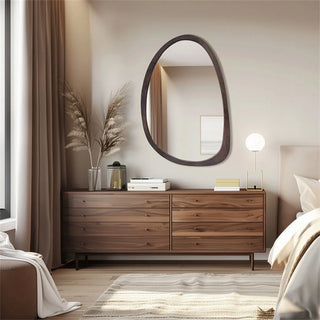 Abstract walnut wood mirror for bedroom