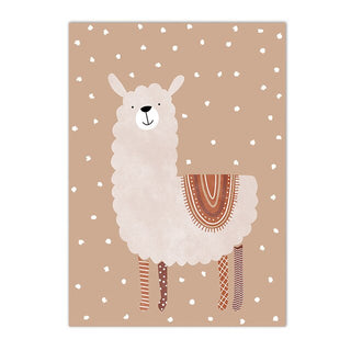 Boho nursery canvas art print with alpaca design. Colourful kids wall art on canvas for nursery or play room.
