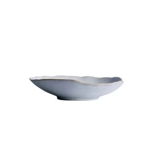 Hand-glazed ceramic deep plate with organic curves and a hand-painted rim, ideal for serving soups, pasta, salads, or noodles in a modern setting.