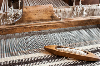 Traditional loom rug hand weaving.