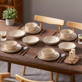 Gloss beige ceramic dinner set for contemporary dining