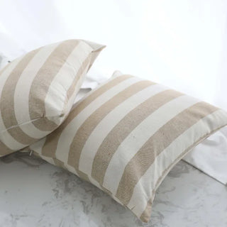 Pair of Mar Linen Blend Cushion Cover – double-sided beige striped cushion in soft neutrals, made from breathable, eco-friendly cotton-linen blend for coastal, minimalist interiors.