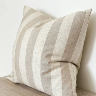 Mar Linen Blend Cushion Cover – double-sided beige striped cushion in soft neutrals, made from breathable, eco-friendly cotton-linen blend for coastal, minimalist interiors.