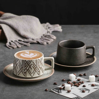 Biba stoneware coffee cups and saucers with a minimalist, earthy design. Perfect for tea, coffee, cappuccino or hot chocolate. 