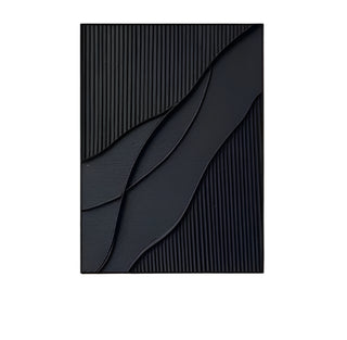 Abstract geometric canvas print featuring sculptural black wave patterns and textured linear details — ideal for modern minimalist and organic-inspired interiors.