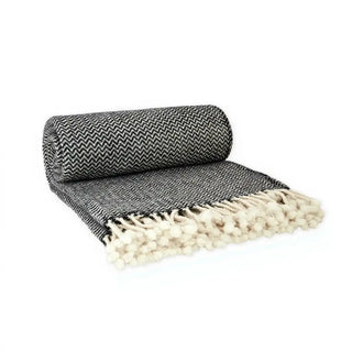 Black  and whitezigzag fine merino wool blanket, soft throw for modern interiors, Arkaim Home.