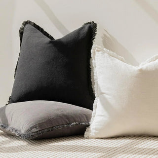 Fringed Cotton Cushion Cover / Black