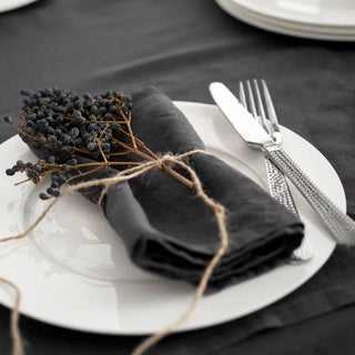 Black Linen Napkins for Kitchen and Bathroom Use, Elegant Drape and Natural Charm, Perfect for Dining Table and Home Décor – Soft, Durable, and Stylish Linen Tableware