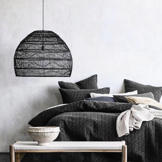 Mawar handwoven black rattan pendant lampshades – natural boho ceiling lights perfect for coastal, modern, Scandinavian, and rustic home decor. These eco-friendly hanging lamps add warmth and texture to living spaces, dining rooms, or bedrooms. Ideal for creating a cozy and stylish ambiance.