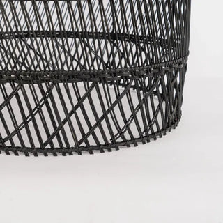 Mawar handwoven rattan bell pendant light in black finish with metal frame, ideal for Scandi, Boho, or coastal interiors.