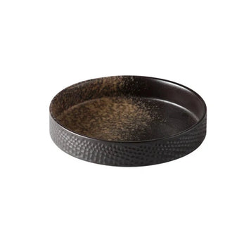 Black embossed ceramic deep plates in white, and black from the Suki collection by Arkaim Home. Ideal for ramen, pasta, salad and fruits.