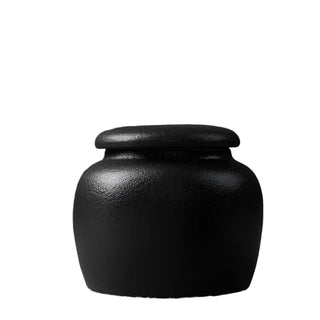 Compact black kitchen storage jar for modern countertops.