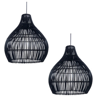Handcrafted bamboo pendant light with tulip shape and black finish, ideal for boho and minimalist interiors.