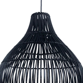 Handcrafted bamboo pendant light with tulip shape and black finish, ideal for boho and minimalist interiors.