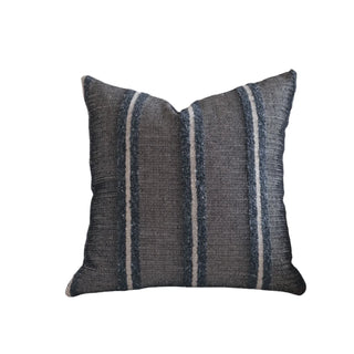 Kaya linen blend cushion cover in deep dark tones with bold vertical stripes, plain back, available in three colours and multiple sizes.