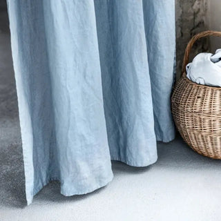 Blue linen rod pocket curtain panel — natural linen window curtain with soft drape and textured finish. Ideal for earthy, minimalist, and Scandi-inspired natural home décor. Available at Arkaim Home.