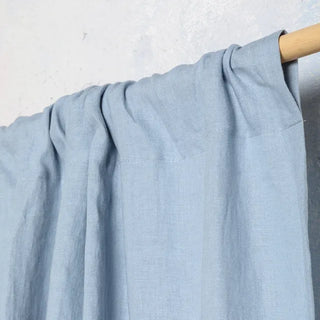 Blue linen rod pocket curtain panel — natural linen window curtain with soft drape and textured finish. Ideal for earthy, minimalist, and Scandi-inspired natural home décor. Available at Arkaim Home.