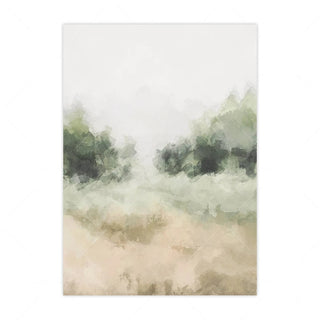 Soft abstract botanical landscape print featuring misty green foliage and a beige field under a pale sky, evoking a calm and natural atmosphere — perfect for minimalist and nature-inspired interiors.