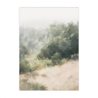 Soft abstract botanical landscape print featuring misty green foliage and a beige field under a pale sky, evoking a calm and natural atmosphere — perfect for minimalist and nature-inspired interiors.