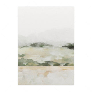 Soft abstract botanical landscape print featuring misty green foliage and a beige field under a pale sky, evoking a calm and natural atmosphere — perfect for minimalist and nature-inspired interiors.