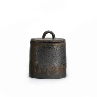 Bronze Japanese stoneware storage jar with lid, featuring a rustic finish. Perfect for kitchen organization, this ceramic canister provides airtight storage for tea, coffee, spices, or pantry essentials. A stylish and functional addition to natural homeware and minimalist décor.