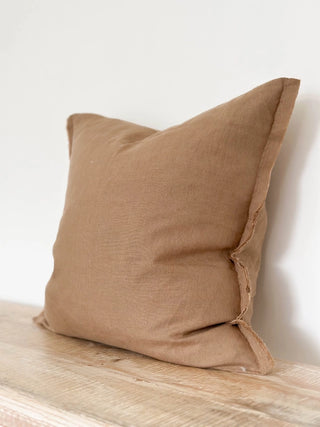 Frayed Linen Cushion Cover / Brown 53x53cm