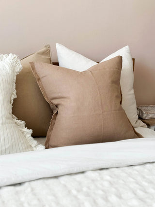 Frayed Linen Cushion Cover / Brown 53x53cm