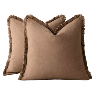 Brown fringed cotton cushion cover—natural, breathable, and perfect for layering in Boho, Scandi, minimalist or modern interiors.
