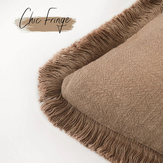 Brown fringed cotton cushion cover—natural, breathable, and perfect for layering in Boho, Scandi, minimalist or modern interiors.