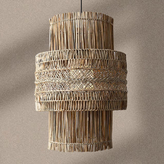 Canggu handwoven rattan pendant light with open-weave coastal design and organic texture for warm, ambient lighting.