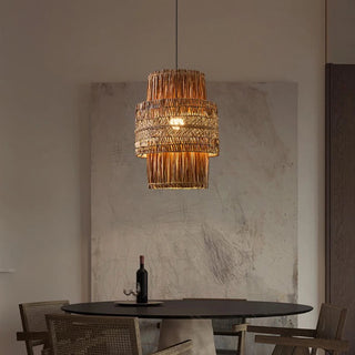 Canggu handwoven rattan pendant light with open-weave coastal design and organic texture for warm, ambient lighting.