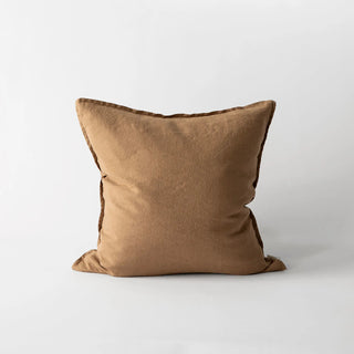 Dina linen-cotton blend cushion cover in soft earthy clay with subtle edging—lightweight, breathable, and ideal for minimalist and layered home décor.