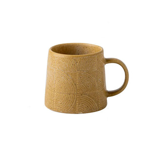 Handcrafted ochre ceramic coffee mug Arkaim Home breakfast table styling