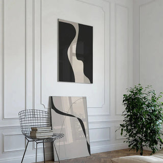Contemporary abstract canvas print with elegant and bold design, featuring subtle, calming curves in a beautiful beige and black combination that would effortlessly suit any contemporary décor.