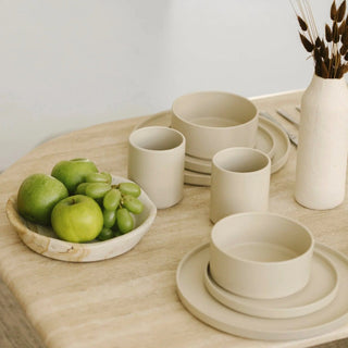 Minimalist tableware set in cream matte stoneware for everyday meals