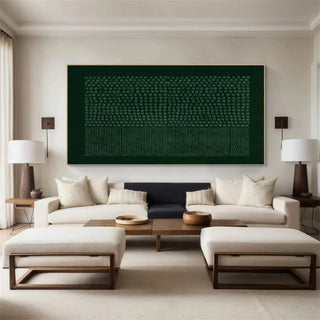 Large panoramic abstract canvas wall art styled above a sofa.