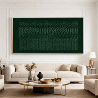 Geometric abstract painting in dark green - textured wall art for modern, minimalist and contemporary interiors.